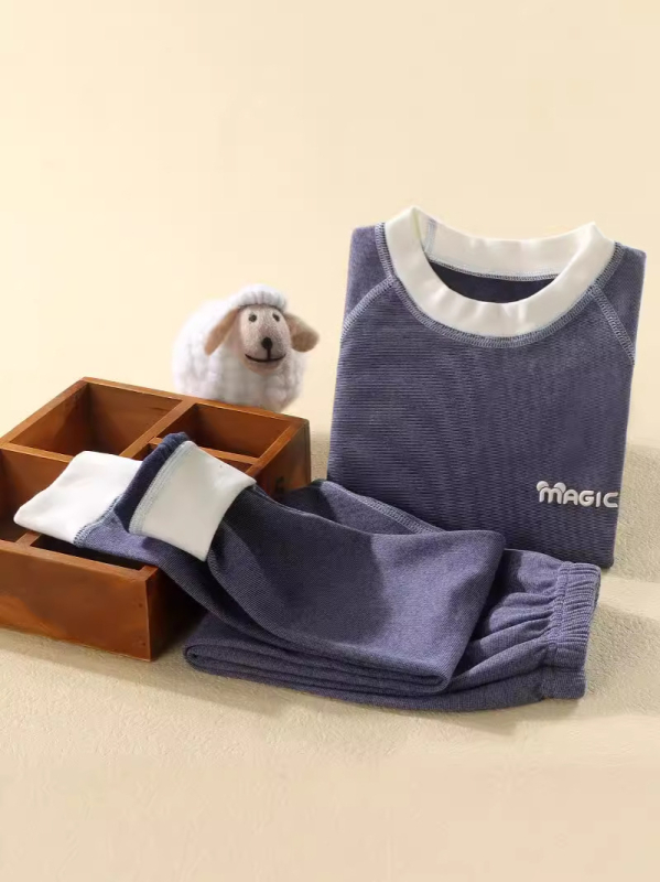 Gyerekek termális alsóruha készlet, uniszex, téli szezon, brushed fleece poliészter 95%, Korea-stílus, két darabos felső és alsóruha, melegen tart