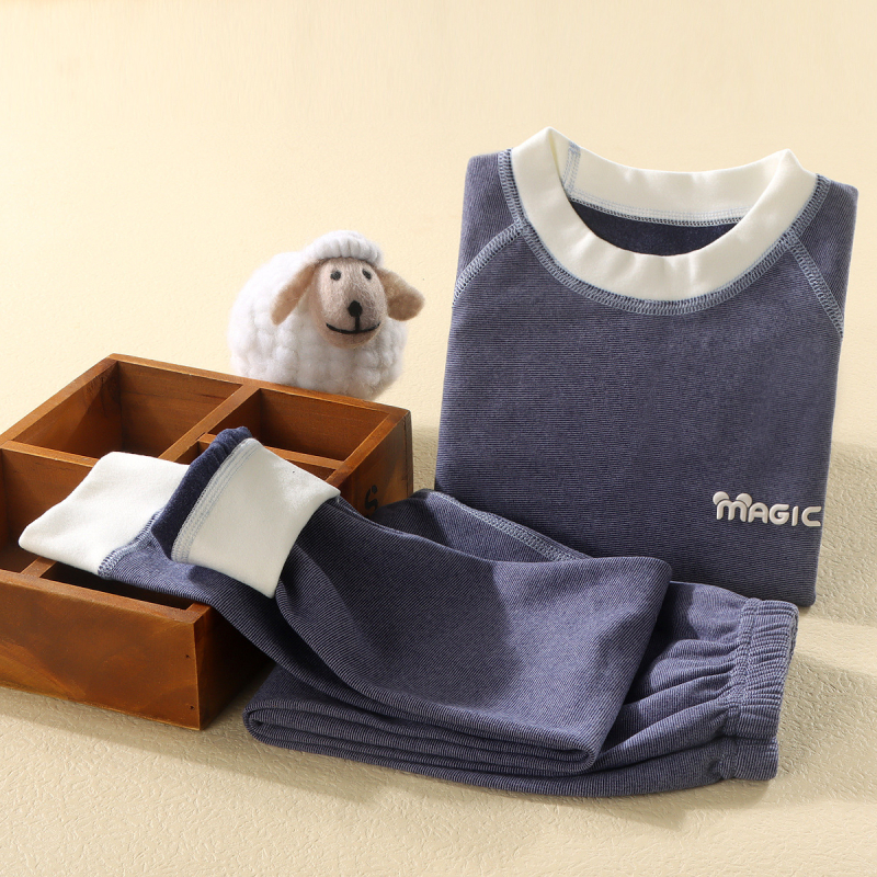 Σετ θερμικού εσωρούχου για παιδιά, Unisex, Χειμώνας, βουρτσισμένος πολυεστερικός φλίς 95%, Κορεάτικoς Στυλ, δύο τεμάχια (πάνω με μακριά μανίκια και παντελόνι), διατηρεί τη θερμότητα