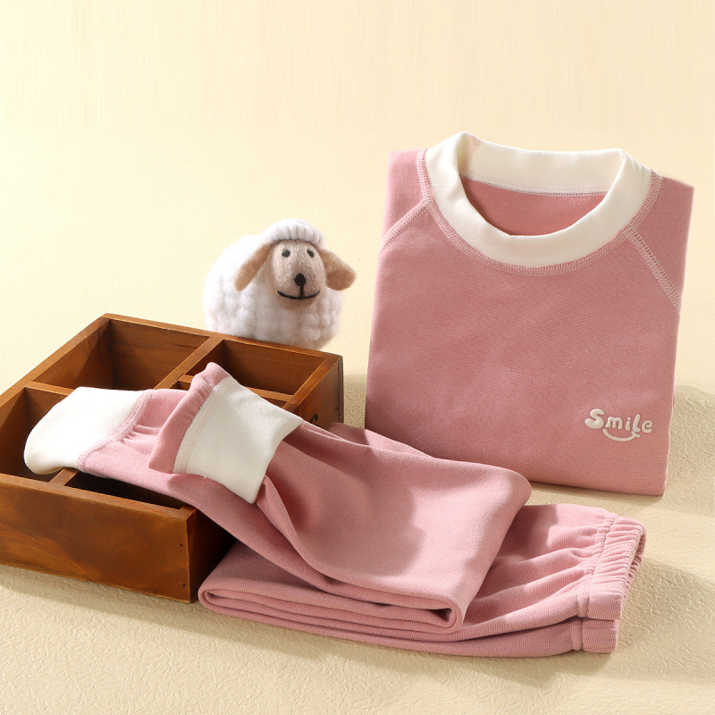 Σετ θερμικού εσωρούχου για παιδιά, Unisex, Χειμώνας, βουρτσισμένος πολυεστερικός φλίς 95%, Κορεάτικoς Στυλ, δύο τεμάχια (πάνω με μακριά μανίκια και παντελόνι), διατηρεί τη θερμότητα