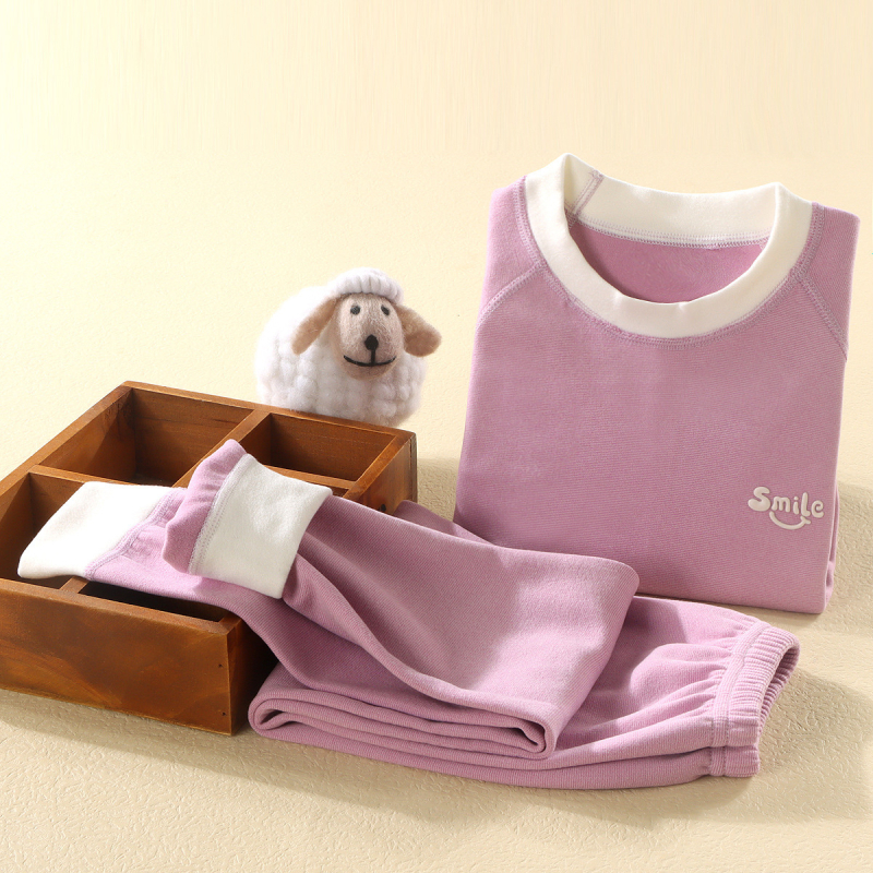 Σετ θερμικού εσωρούχου για παιδιά, Unisex, Χειμώνας, βουρτσισμένος πολυεστερικός φλίς 95%, Κορεάτικoς Στυλ, δύο τεμάχια (πάνω με μακριά μανίκια και παντελόνι), διατηρεί τη θερμότητα