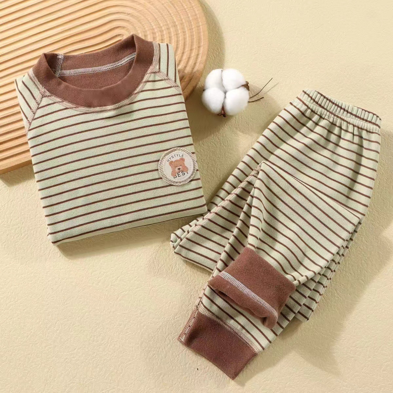 Σετ θερμικού εσωρούχου για παιδιά, Unisex, Χειμώνας, βουρτσισμένος πολυεστερικός φλίς 95%, Κορεάτικoς Στυλ, δύο τεμάχια (πάνω με μακριά μανίκια και παντελόνι), διατηρεί τη θερμότητα