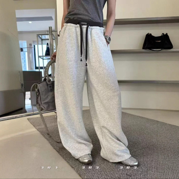 Francuski stil trenirke hlače s vezanjem u struku i elastičnim pojasom, široke nogavice, duljina do poda, jesen 2025, casual moda