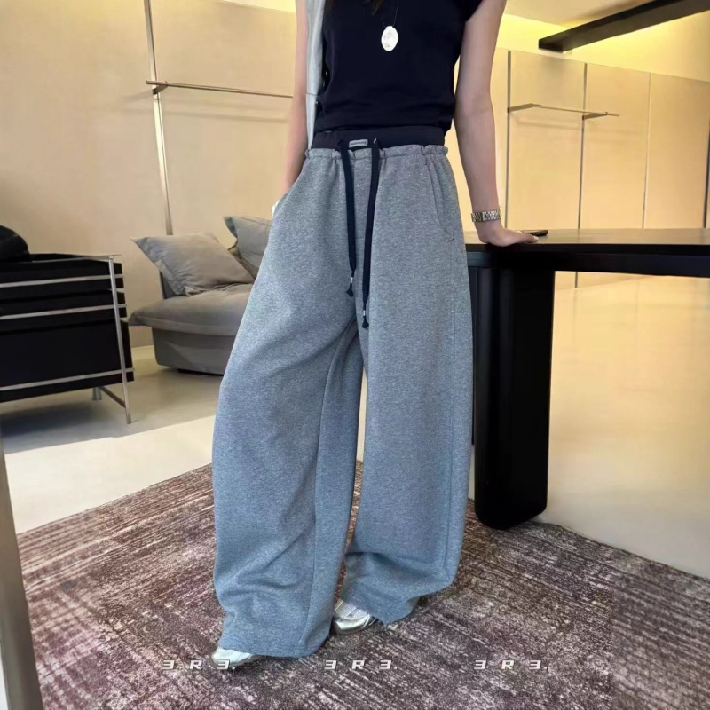 Francuski stil trenirke hlače s vezanjem u struku i elastičnim pojasom, široke nogavice, duljina do poda, jesen 2025, casual moda