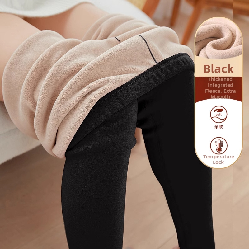 Naiste termilised legginid flisiga, sisetisega, õmblusteta, kõrge elastusega, paksud ja soojad, polüester-spandex segu 70–80%