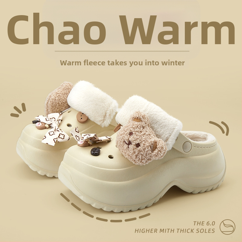 Crocs-stiilis soojad sussid fleece voodriga, paksu tallaga, EVA ülaosa ja tallaga, talv 2024