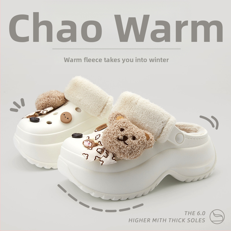 Crocs-stiilis soojad sussid fleece voodriga, paksu tallaga, EVA ülaosa ja tallaga, talv 2024