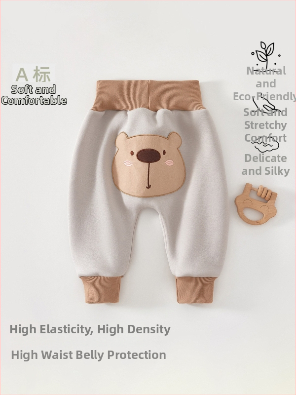 Pamut alvópants gyerekeknek, magas derekú hasvédővel, bélés plüss, 94% pamut + 6% spandex, tavasz–ősz, 1–3 évesek