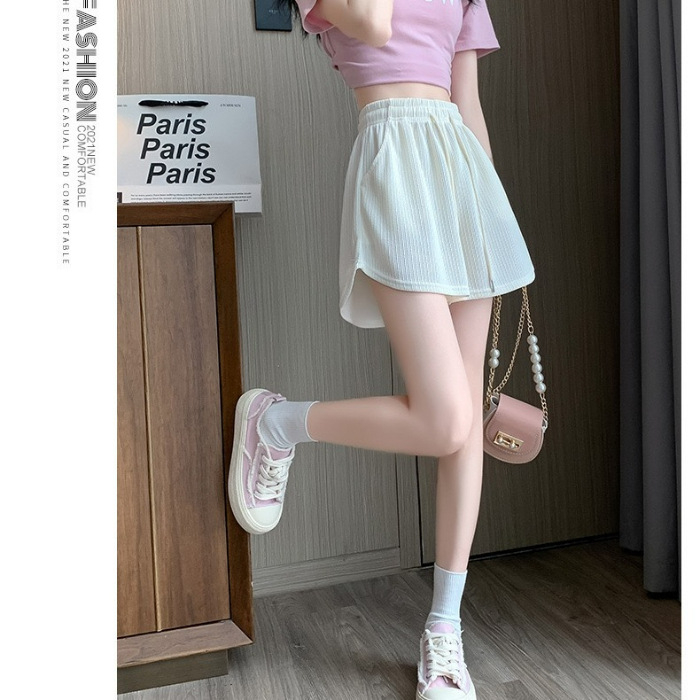 Sieviešu Ice Silk šorti - augsta josta, korejiešu stils, taisa piegriezuma, Ice Silk audums, kokvilnas elastāna maisījums