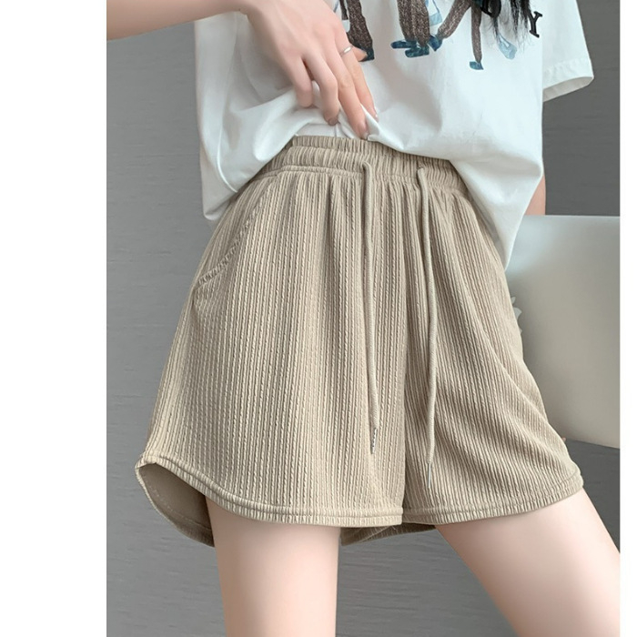 Sieviešu Ice Silk šorti - augsta josta, korejiešu stils, taisa piegriezuma, Ice Silk audums, kokvilnas elastāna maisījums