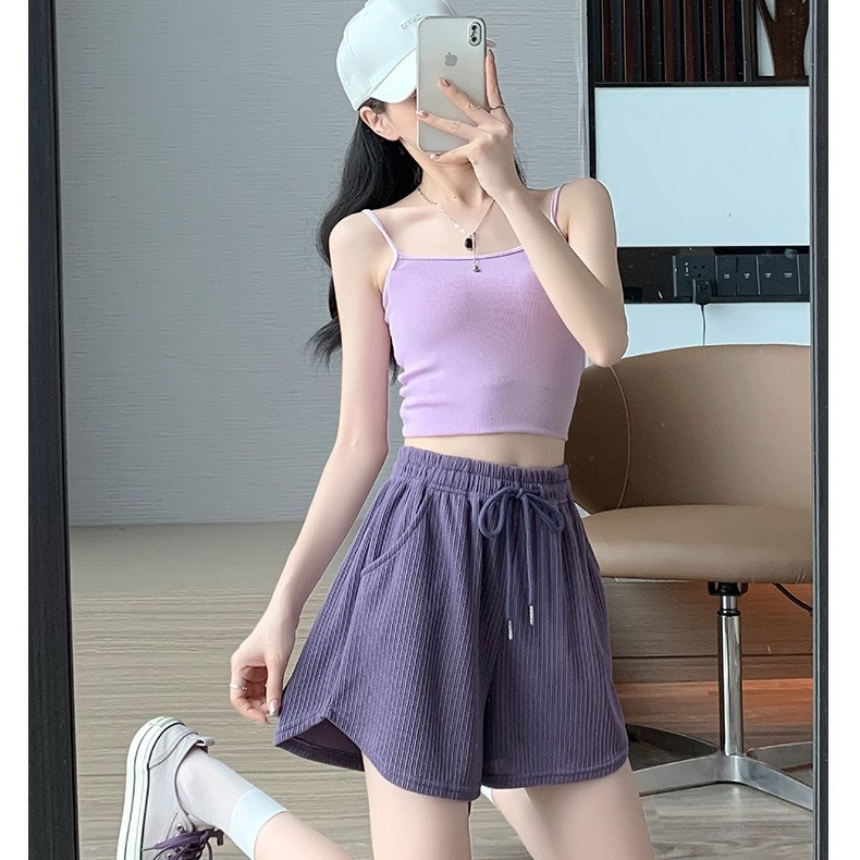 Sieviešu Ice Silk šorti - augsta josta, korejiešu stils, taisa piegriezuma, Ice Silk audums, kokvilnas elastāna maisījums