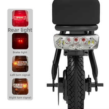 LED galinis žibintas elektriniam dviračiui, dvejopos funkcijose, sulankstomas, modelis D-03a, 36–72 V, 3 W, tarnavimo laikas 30000 h