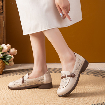 Pantofi damă cu talpă moale, design respirabil cu decupaje, talpă PU antiderapantă de 3 cm, partea superioară din piele sintetică, căptușeală PU