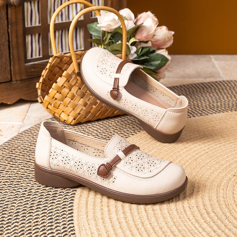 Pantofi damă cu talpă moale, design respirabil cu decupaje, talpă PU antiderapantă de 3 cm, partea superioară din piele sintetică, căptușeală PU