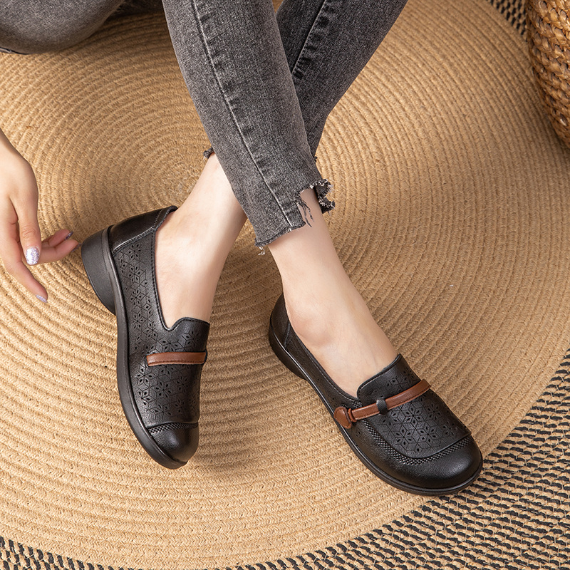 Pantofi damă cu talpă moale, design respirabil cu decupaje, talpă PU antiderapantă de 3 cm, partea superioară din piele sintetică, căptușeală PU