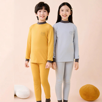 Σετ βαμβακερού θερμικού εσωρούχου για παιδιά – 2 τεμάχια, unisex, στρογγυλός λαιμός, απομάκρυνση υγρασίας, 100% βαμβάκι, 3–8 ετών