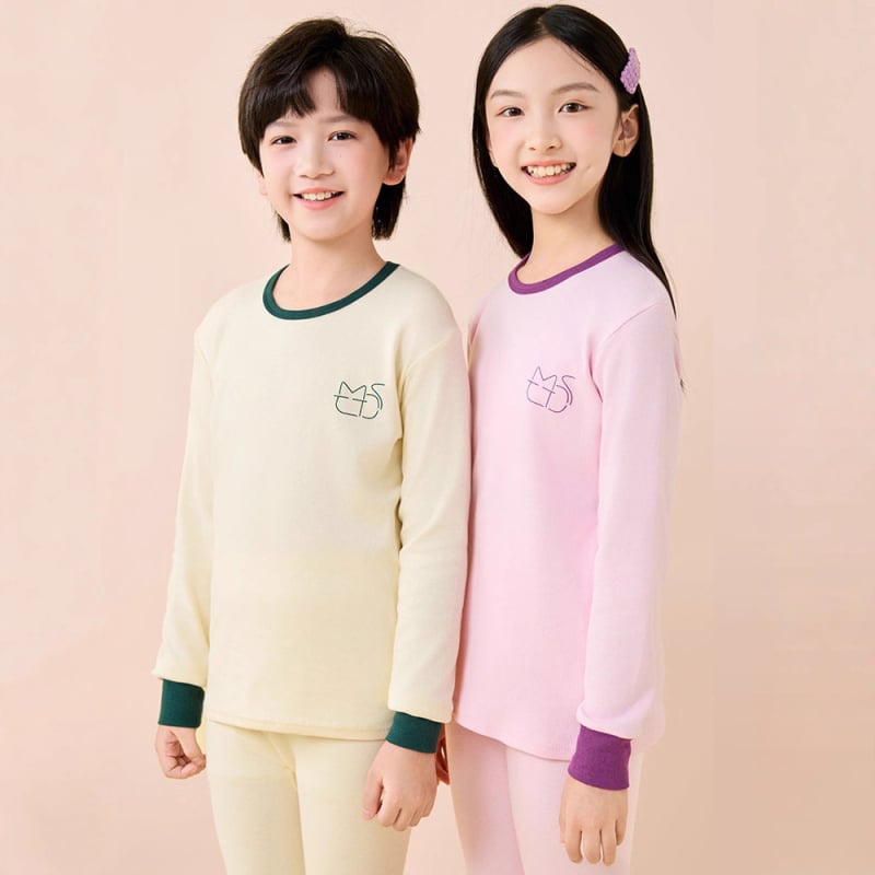 Σετ βαμβακερού θερμικού εσωρούχου για παιδιά – 2 τεμάχια, unisex, στρογγυλός λαιμός, απομάκρυνση υγρασίας, 100% βαμβάκι, 3–8 ετών