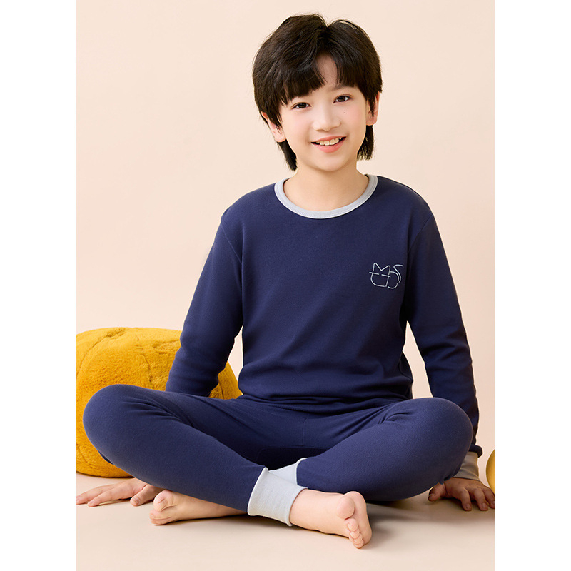 Σετ βαμβακερού θερμικού εσωρούχου για παιδιά – 2 τεμάχια, unisex, στρογγυλός λαιμός, απομάκρυνση υγρασίας, 100% βαμβάκι, 3–8 ετών