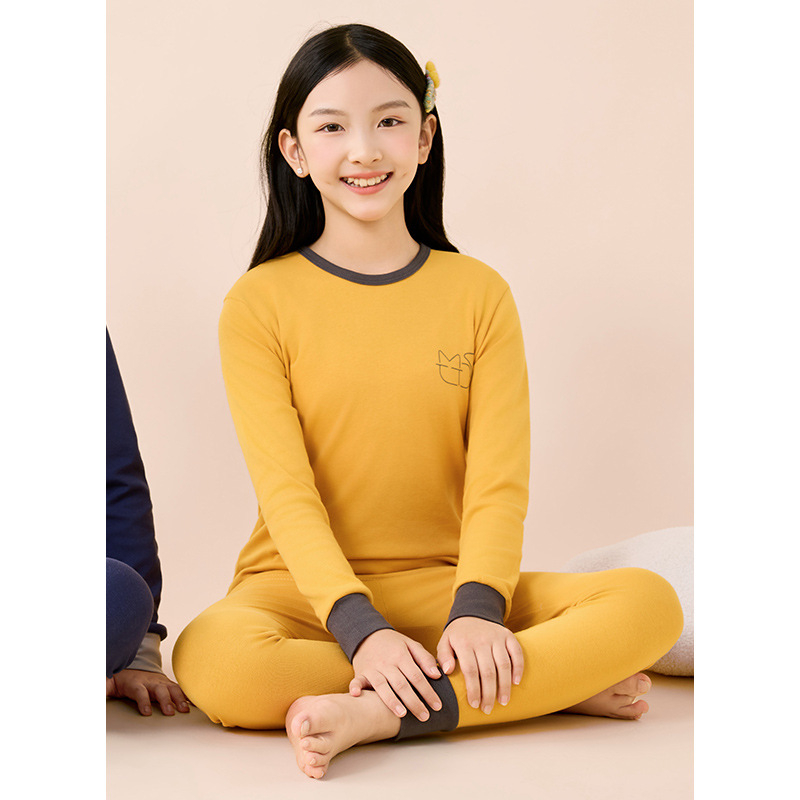 Σετ βαμβακερού θερμικού εσωρούχου για παιδιά – 2 τεμάχια, unisex, στρογγυλός λαιμός, απομάκρυνση υγρασίας, 100% βαμβάκι, 3–8 ετών