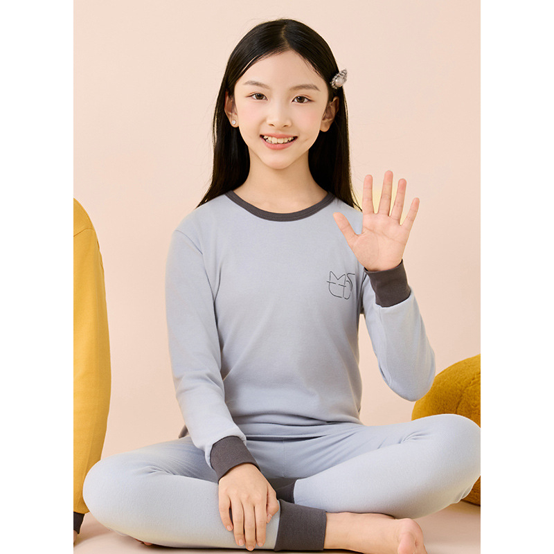 Σετ βαμβακερού θερμικού εσωρούχου για παιδιά – 2 τεμάχια, unisex, στρογγυλός λαιμός, απομάκρυνση υγρασίας, 100% βαμβάκι, 3–8 ετών