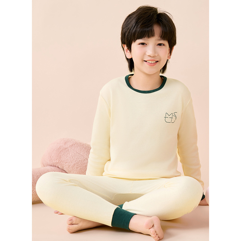 Σετ βαμβακερού θερμικού εσωρούχου για παιδιά – 2 τεμάχια, unisex, στρογγυλός λαιμός, απομάκρυνση υγρασίας, 100% βαμβάκι, 3–8 ετών