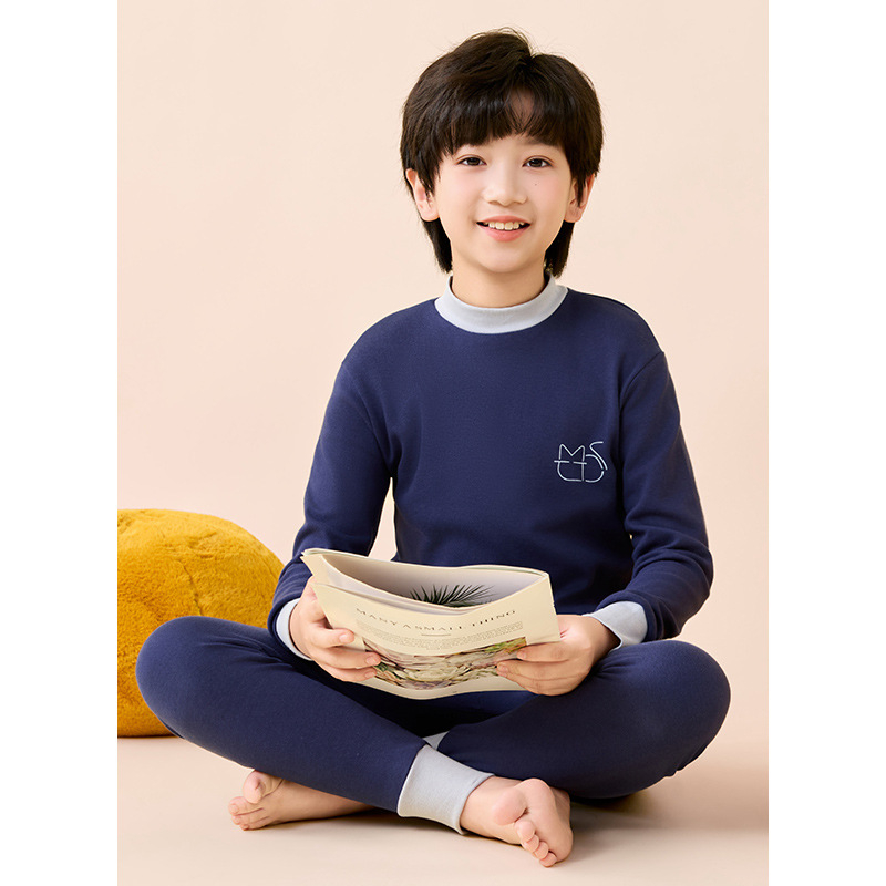 Σετ βαμβακερού θερμικού εσωρούχου για παιδιά – 2 τεμάχια, unisex, στρογγυλός λαιμός, απομάκρυνση υγρασίας, 100% βαμβάκι, 3–8 ετών