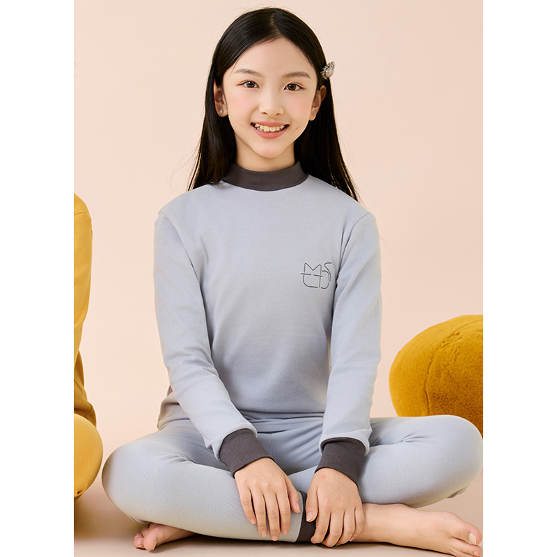 Σετ βαμβακερού θερμικού εσωρούχου για παιδιά – 2 τεμάχια, unisex, στρογγυλός λαιμός, απομάκρυνση υγρασίας, 100% βαμβάκι, 3–8 ετών