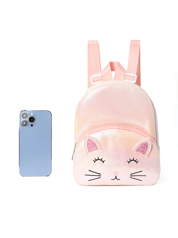 Rucsac cu broderie de pisică, buzunare duble, ultra-ușor, poliester