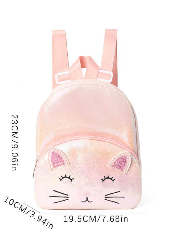 Rucsac cu broderie de pisică, buzunare duble, ultra-ușor, poliester