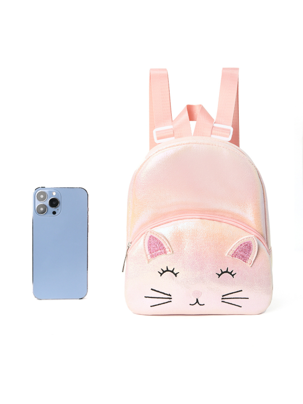Rucsac cu broderie de pisică, buzunare duble, ultra-ușor, poliester