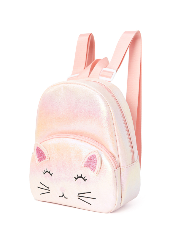 Rucsac cu broderie de pisică, buzunare duble, ultra-ușor, poliester