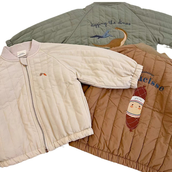 Παιδικό μπουφάν με γέμισμα από βαμβάκι, unisex, μοτίβο με κινούμενα σχέδια, στρογγυλός λαιμός, μακριά μανίκια, μεσαίου μήκους, κορεατικό στυλ, επένδυση από βαμβάκι