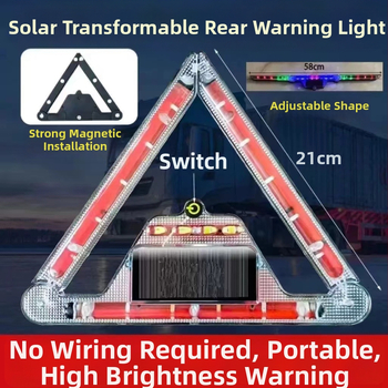 Automobiļa trijstūra brīdinājuma LED gaisma, saules darbība, saliekama, ABS materiāls, 5 W, 5 V
