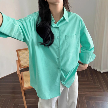Τοπ πουκάμισο-ζακέτα, φαρδιά γραμμή, 100% βαμβάκι, μονόχρωμο σχέδιο, μακριά μανίκια, πόλο γιακά, πάνελ σχεδίαση, Άνοιξη 2025