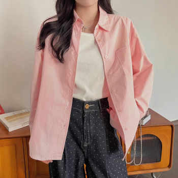 Τοπ πουκάμισο-ζακέτα, φαρδιά γραμμή, 100% βαμβάκι, μονόχρωμο σχέδιο, μακριά μανίκια, πόλο γιακά, πάνελ σχεδίαση, Άνοιξη 2025