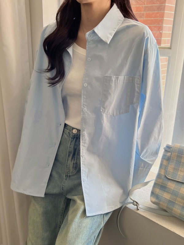 Τοπ πουκάμισο-ζακέτα, φαρδιά γραμμή, 100% βαμβάκι, μονόχρωμο σχέδιο, μακριά μανίκια, πόλο γιακά, πάνελ σχεδίαση, Άνοιξη 2025