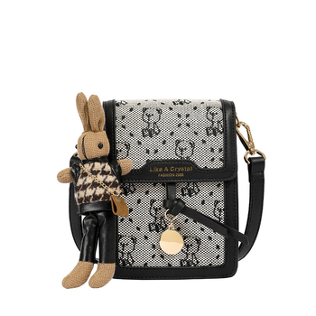 Moteriška mobiliojo telefono rankinė iš drobės su siuvinėjimu – vertikalus kvadrato siluetas, užsegimas dangteliu, kortelių kišnelė, miesto minimalistinis stilius