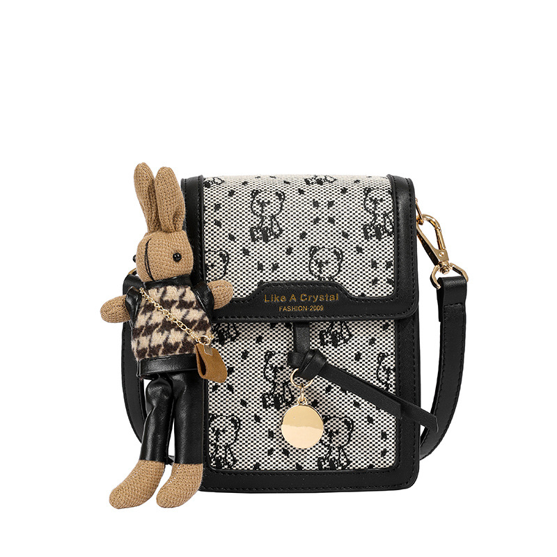 Moteriška mobiliojo telefono rankinė iš drobės su siuvinėjimu – vertikalus kvadrato siluetas, užsegimas dangteliu, kortelių kišnelė, miesto minimalistinis stilius