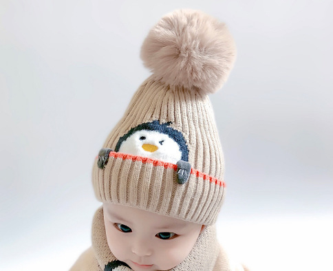 Vaikų megztų kepurių ir šalikų komplektas (medvilnė; dryžių raštas; dviejų dalių komplektas; vaikams; žiemai)