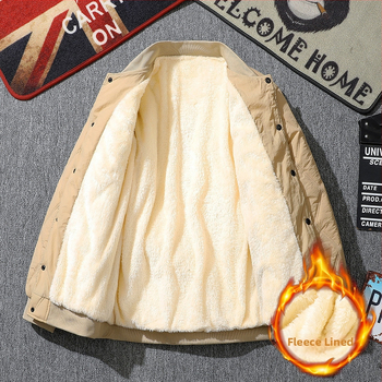 Pánska zimná prešívaná bunda, voľný strih, výplň z imitácie hodvábu a bavlny, fleecová podšívka, bez kapucne