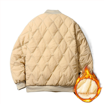 Pánska zimná prešívaná bunda, voľný strih, výplň z imitácie hodvábu a bavlny, fleecová podšívka, bez kapucne