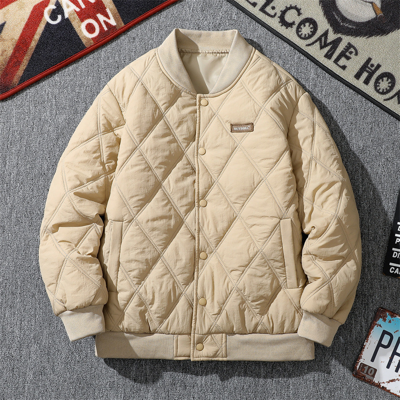 Pánska zimná prešívaná bunda, voľný strih, výplň z imitácie hodvábu a bavlny, fleecová podšívka, bez kapucne