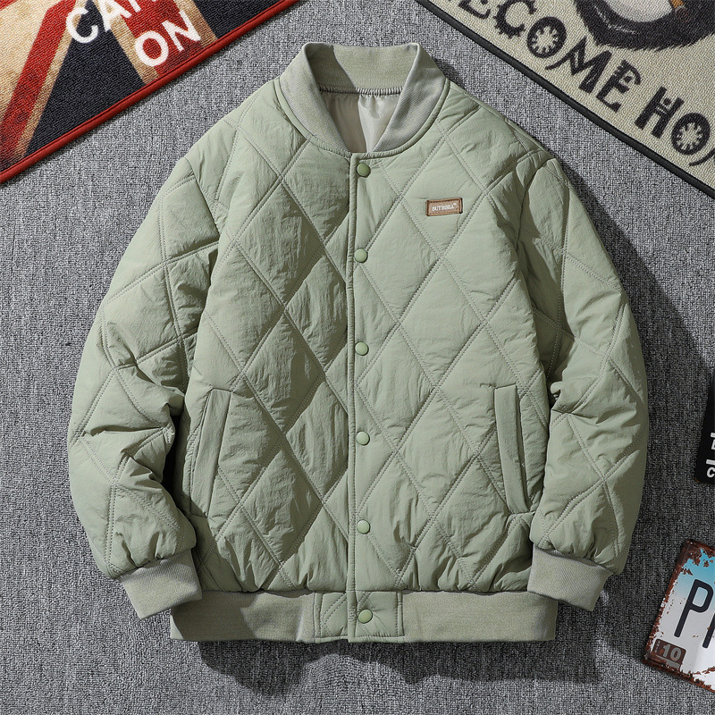 Pánska zimná prešívaná bunda, voľný strih, výplň z imitácie hodvábu a bavlny, fleecová podšívka, bez kapucne