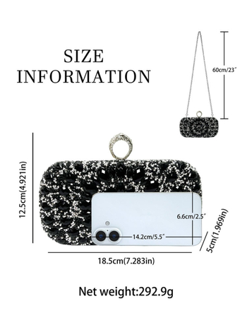 Mini ruuduline õhtukott, polüester, lukustatav sulgumine, sisemine telefonitasku, horisontaalne ruudukujuline kuju