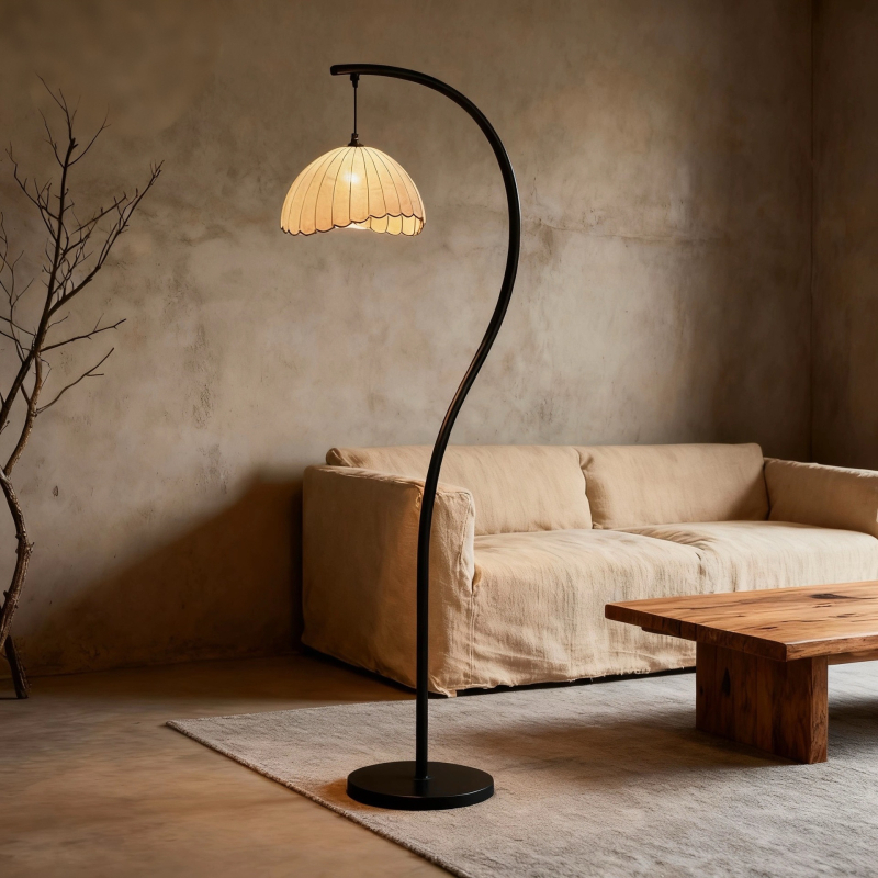 Lampă de podea în stil antic-retro, corp din fier, abajur din țesătură, LED, 220V, 1 sursă de lumină, rază de acoperire 10–15 m²