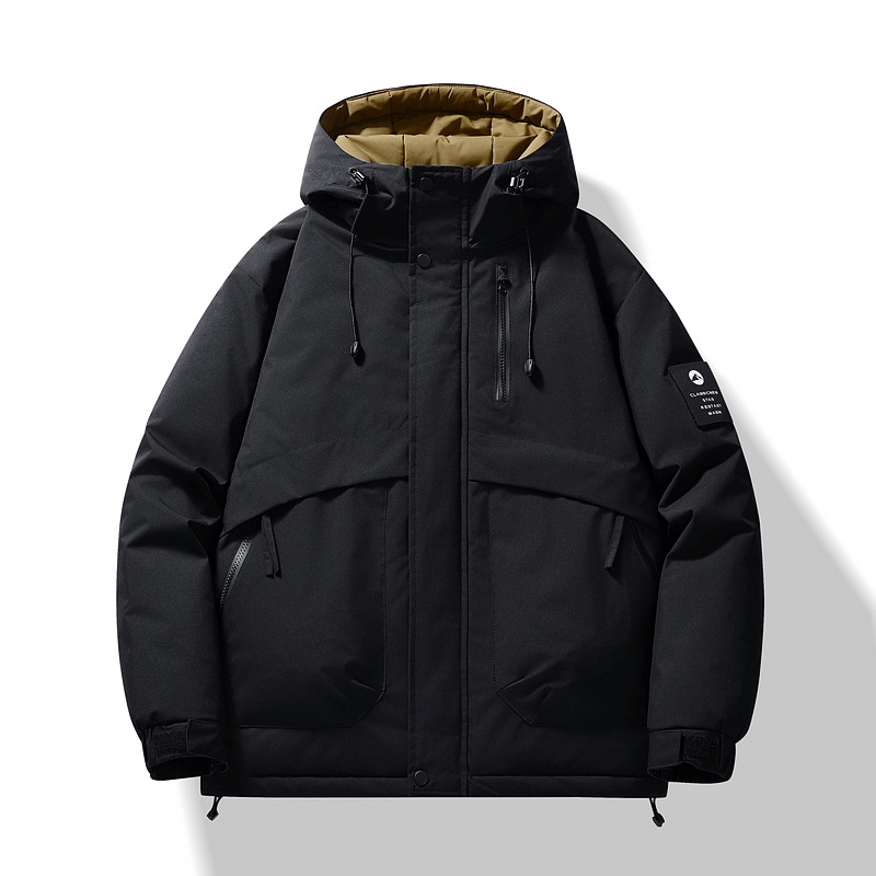 Pánska kapucňová hrubá polyestrová bunda so zapínaním na zips, 100% polyester, jeseň 2025, každodenný mladistvý štýl