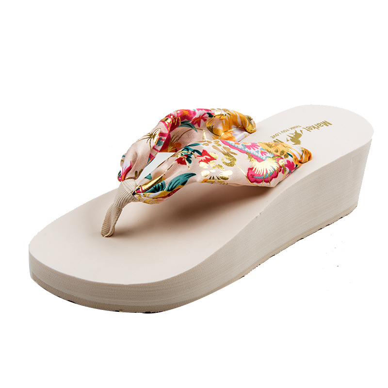 Női vastag talpú flip-flopok, bohem stílusú platformos csúszásmentes strandcipők, kopásállóak