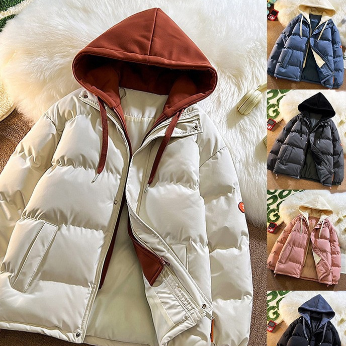 Pánska bavlnená prešívaná bunda s kapucňou, kórejský štýl, voľný strih, zips na prednej strane