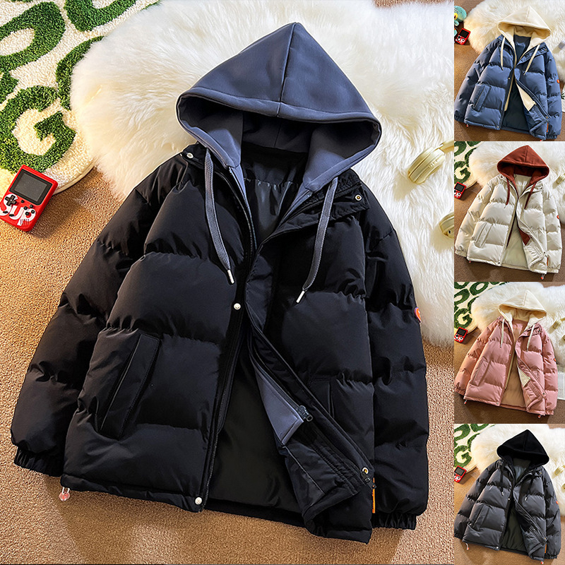 Pánska bavlnená prešívaná bunda s kapucňou, kórejský štýl, voľný strih, zips na prednej strane