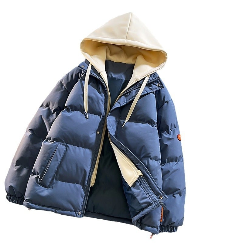 Pánska bavlnená prešívaná bunda s kapucňou, kórejský štýl, voľný strih, zips na prednej strane