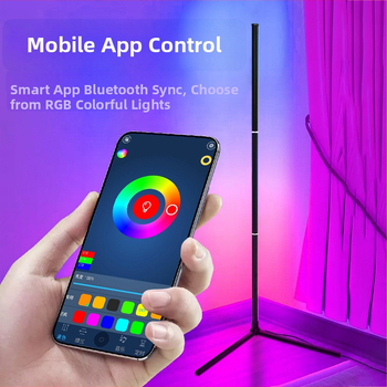 Lampă de podea LED cu aplicație și telecomandă, corp ABS + fier/aluminiu, rază de iluminare 5–10㎡, CRI ≥90